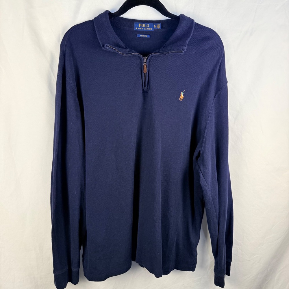 Polo Ralph Lauren Navy Blue Estate Rib Quarter Zip XL Long Sleeve Preppy